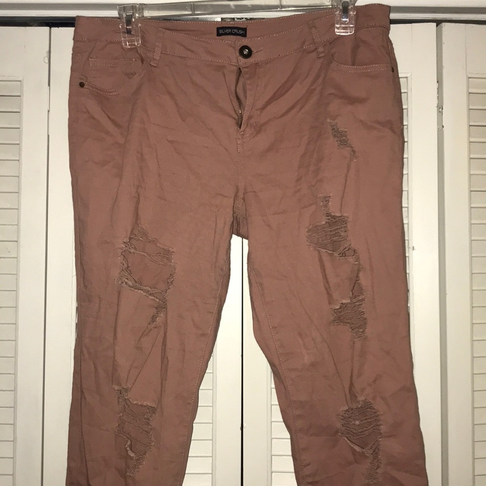 Pastel pink boho ripped jeans